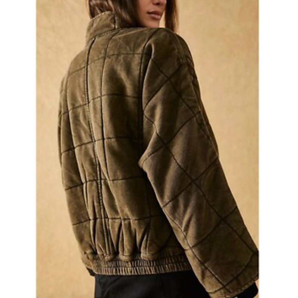 BEST NWT Free People Dolman Quilted Knit Jacket XS/S/M/L Olive Military Green - Picture 3 of 7